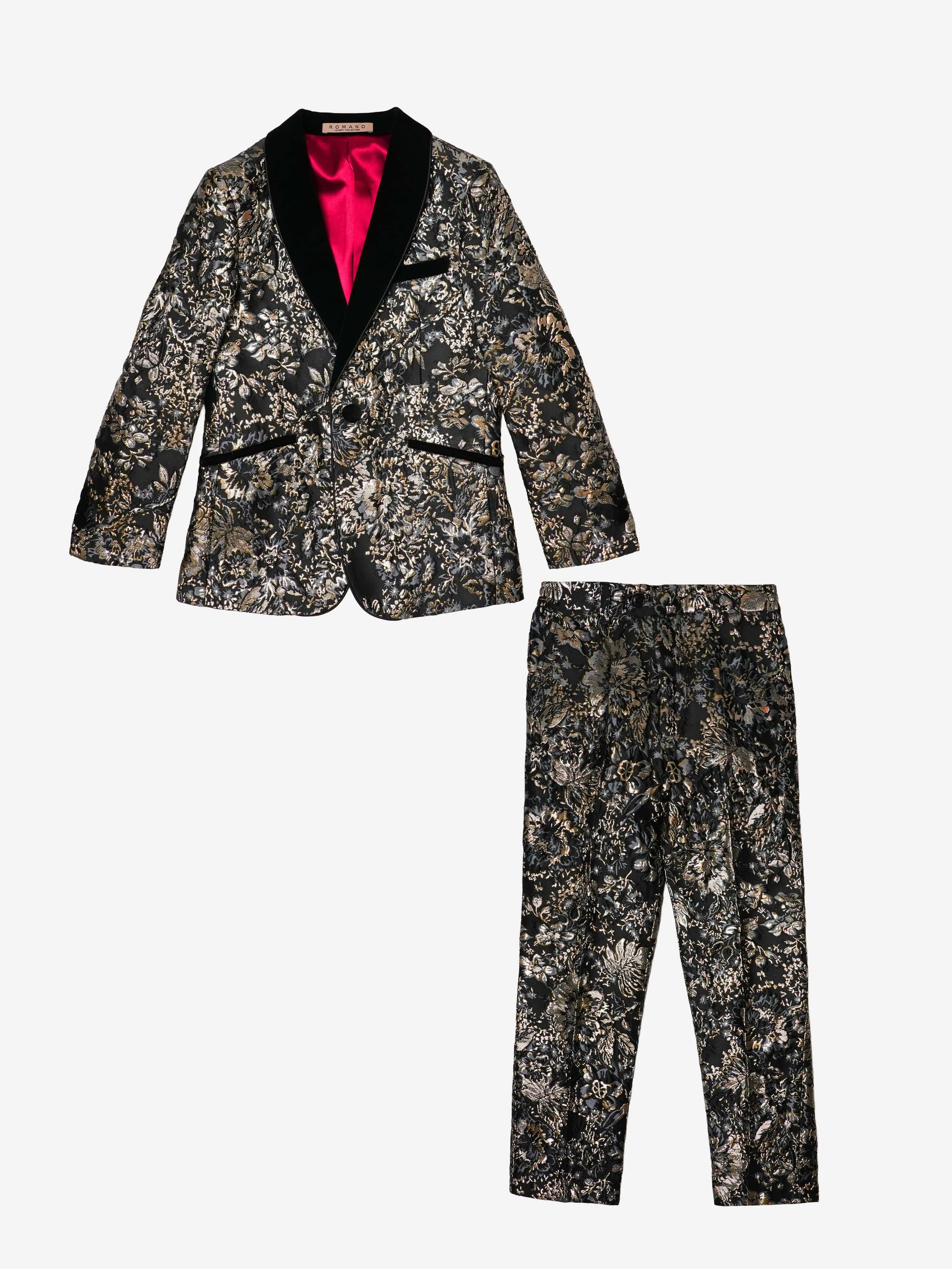 Romano Boys Floral Jacquard 2 Piece Suit in Gold