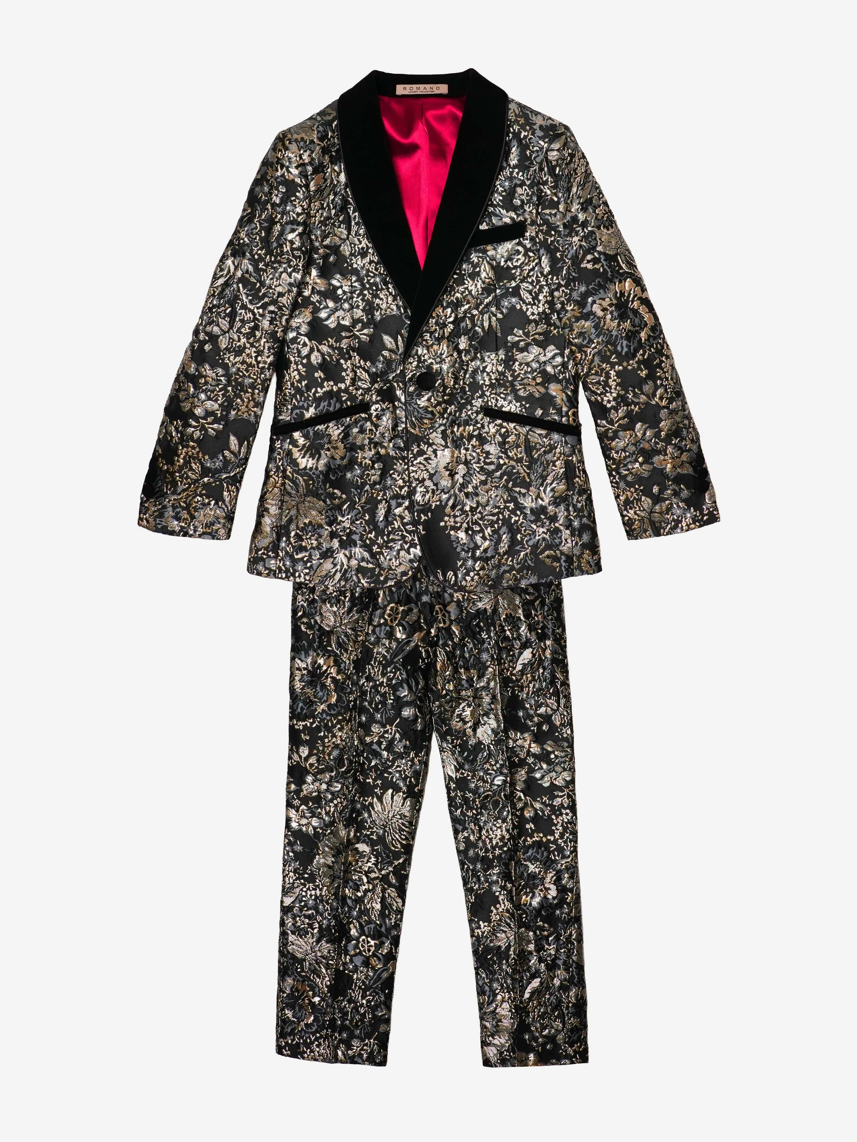 Romano Boys Floral Jacquard 2 Piece Suit in Gold