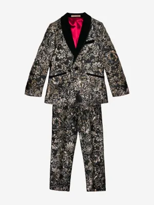 Romano Boys Floral Jacquard 2 Piece Suit in Gold