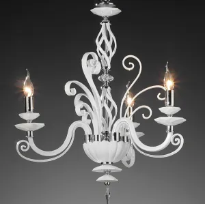 Small White Italian Glass Chandelier With 3 Arms