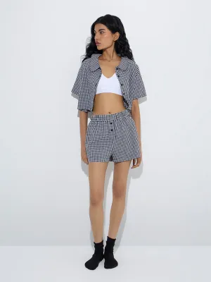 Superstar Black Gingham Checkered Mid-Rise Cotton Shorts