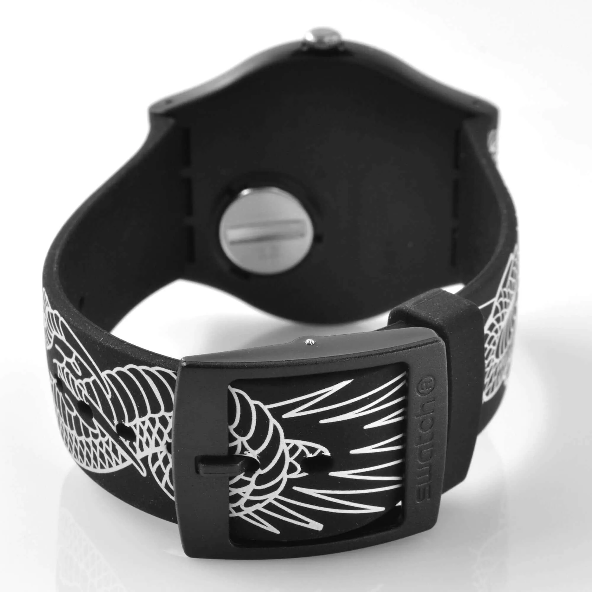 Swatch Men's Watch - Draconem Swiss Quartz Black and White Dial Rubber Strap | SUOZ150
