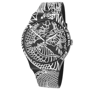 Swatch Men's Watch - Draconem Swiss Quartz Black and White Dial Rubber Strap | SUOZ150