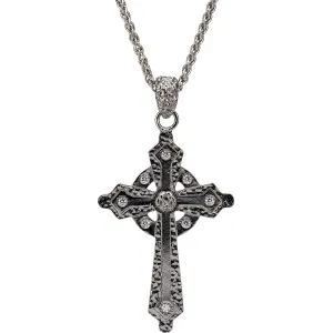 Textured Silver Celtic Cross Pendant - Cubic Zirconia