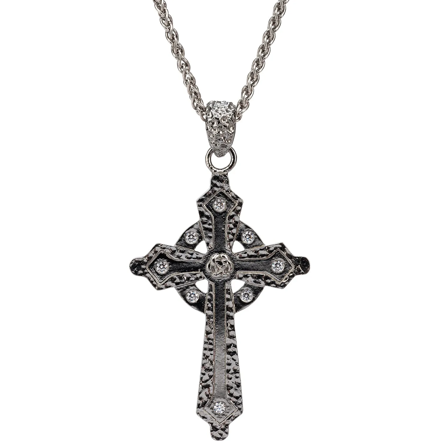 Textured Silver Celtic Cross Pendant - Cubic Zirconia