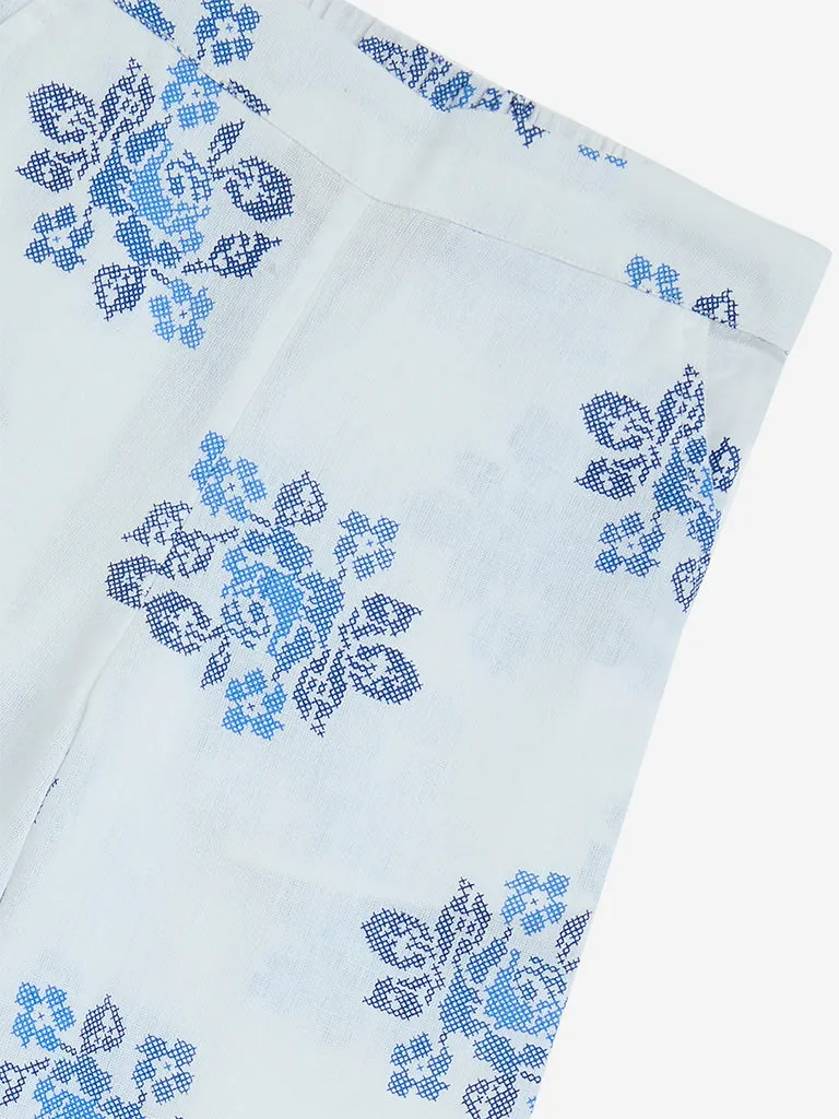 Utsa Kids White Floral Design Cotton-Blend Ethnic Pants 2-8 years