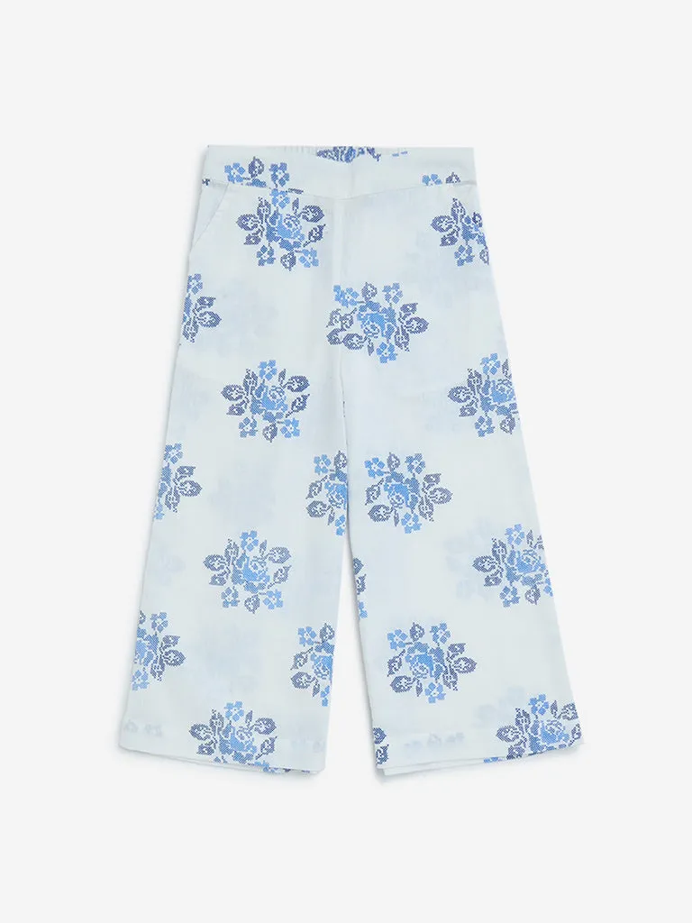 Utsa Kids White Floral Design Cotton-Blend Ethnic Pants 2-8 years