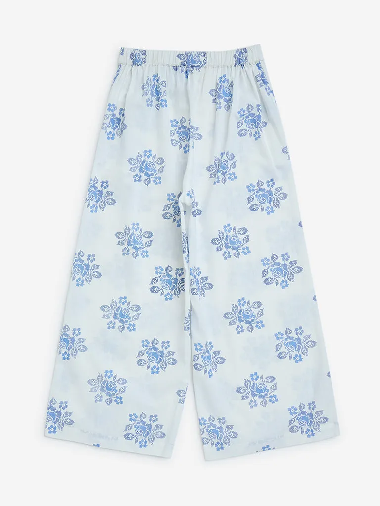 Utsa Kids White Floral Design Cotton-Blend Ethnic Pants 8-14 years
