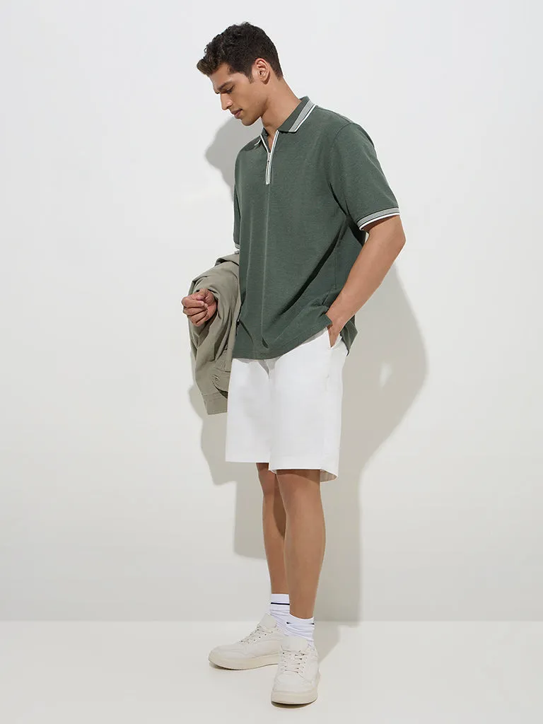 WES Casuals Olive Quarter Zip Polo T-Shirt