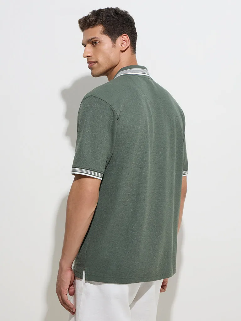WES Casuals Olive Quarter Zip Polo T-Shirt