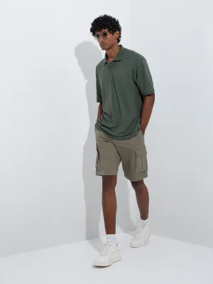 WES Casuals Olive Relaxed-Fit Mid-Rise Denim Shorts