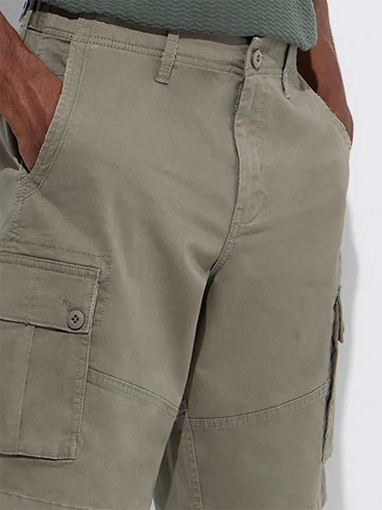 WES Casuals Olive Relaxed-Fit Mid-Rise Denim Shorts