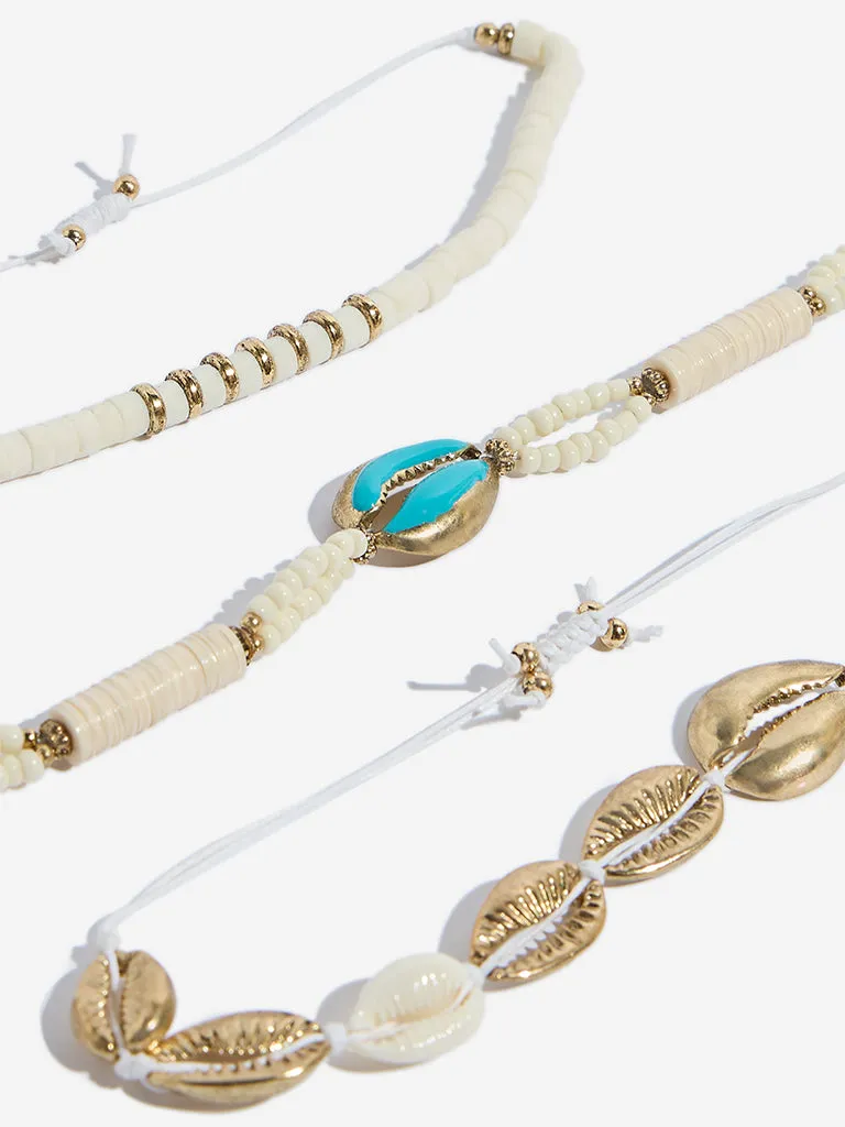 Westside Accessories Gold & White Shell Statement Bracelet Set - Pack of 3