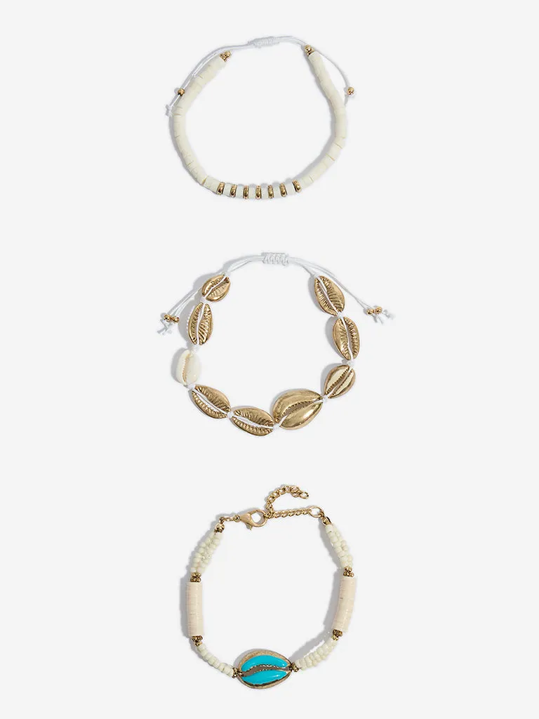 Westside Accessories Gold & White Shell Statement Bracelet Set - Pack of 3