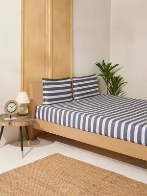 Westside Home Dark Grey Striped King Bed Fitted Sheet and Pillowcase Set