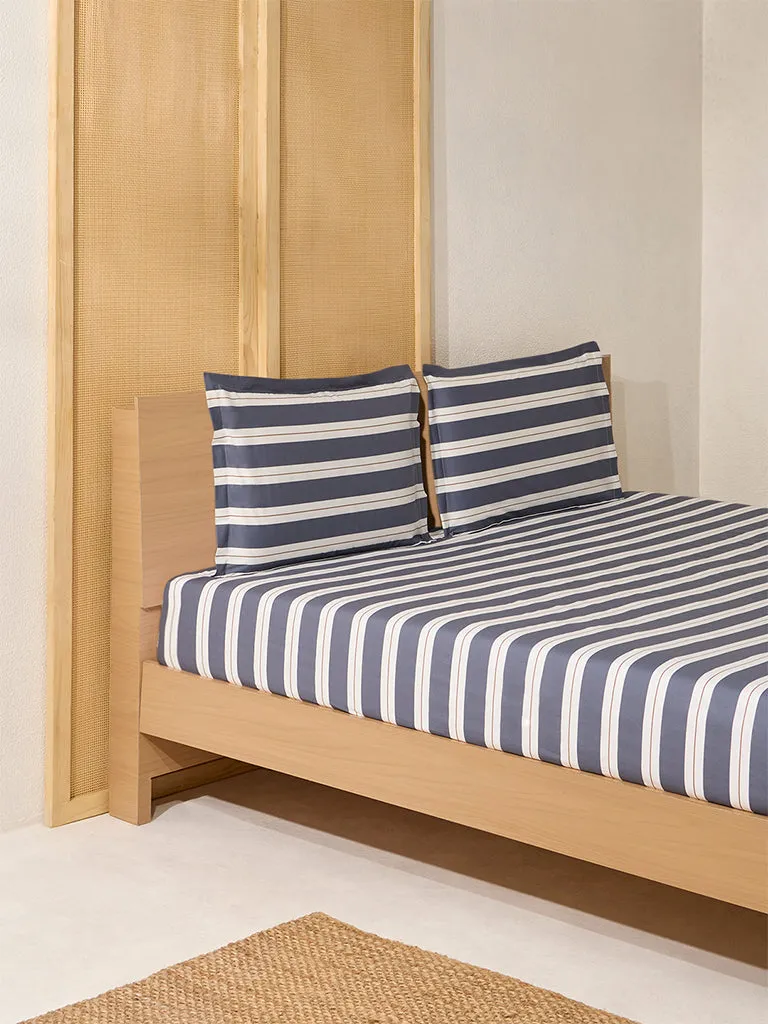 Westside Home Dark Grey Striped King Bed Fitted Sheet and Pillowcase Set