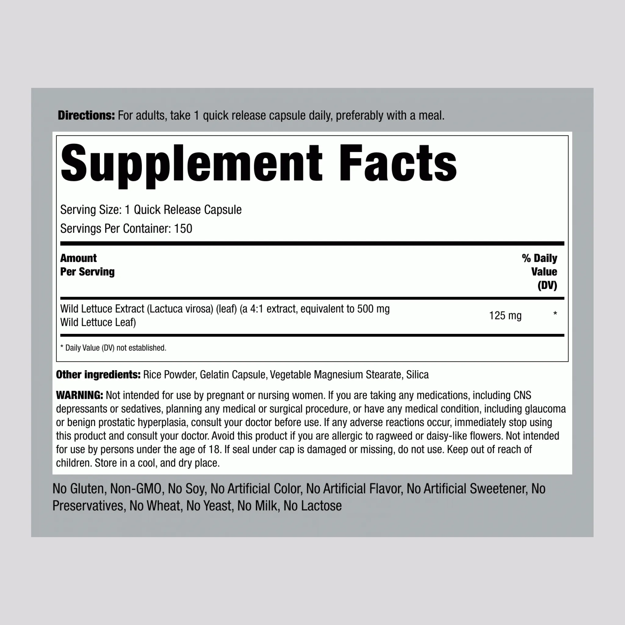 Wild Lettuce, 500 mg, 150 Quick Release Capsules