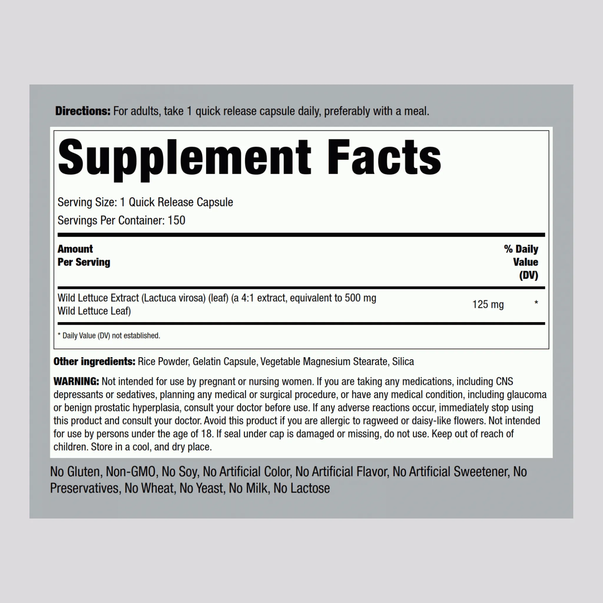 Wild Lettuce, 500 mg, 150 Quick Release Capsules