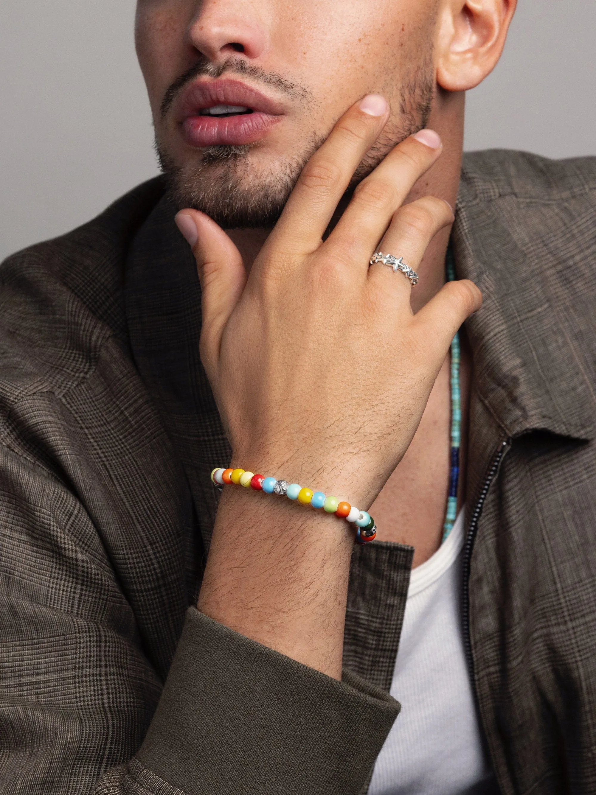 Wristband with Multicolored Ceramic and Silver