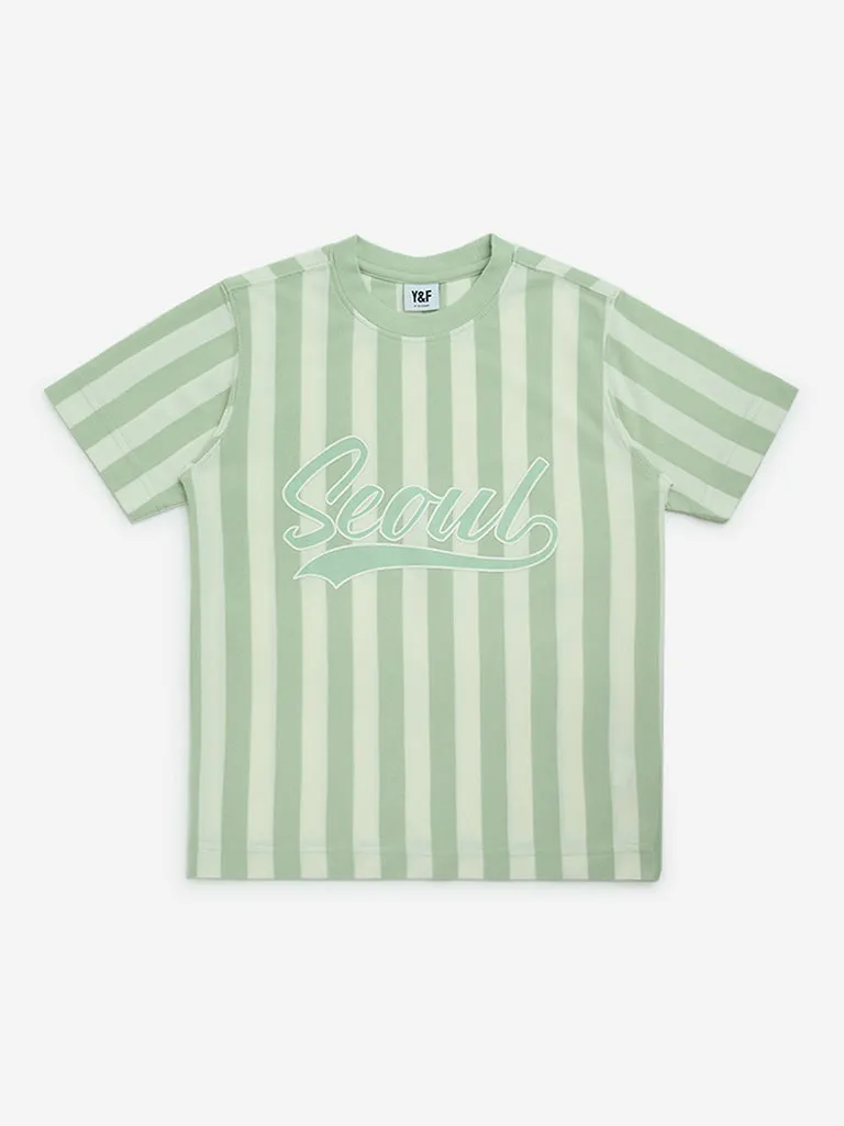 Y&F Kids Sage Striped Cotton-Blend T-Shirt