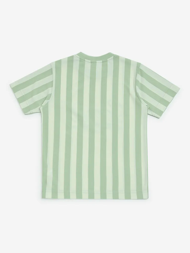 Y&F Kids Sage Striped Cotton-Blend T-Shirt