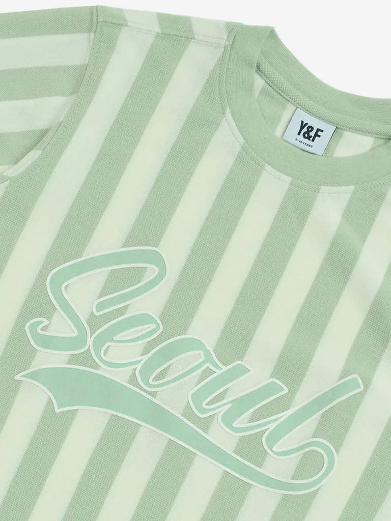 Y&F Kids Sage Striped Cotton-Blend T-Shirt