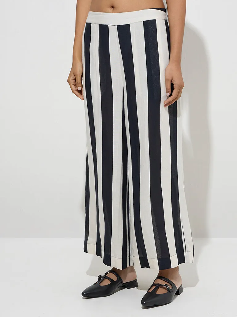 Zuba Black Stripe Printed Ethnic Palazzos